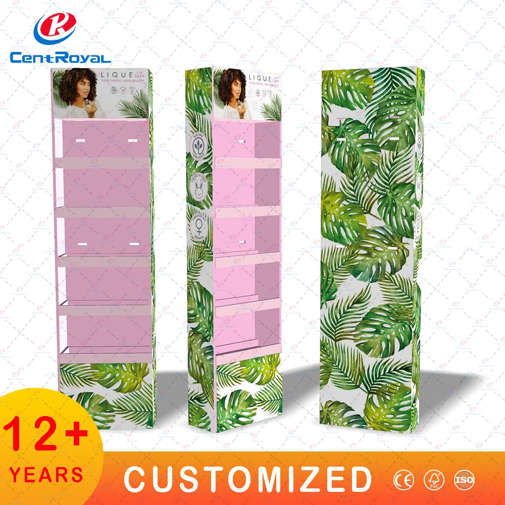 Customized Commercial Countertop Corrugated Cardboard Stationery Pen Cosmetic Display Makeup Shelf