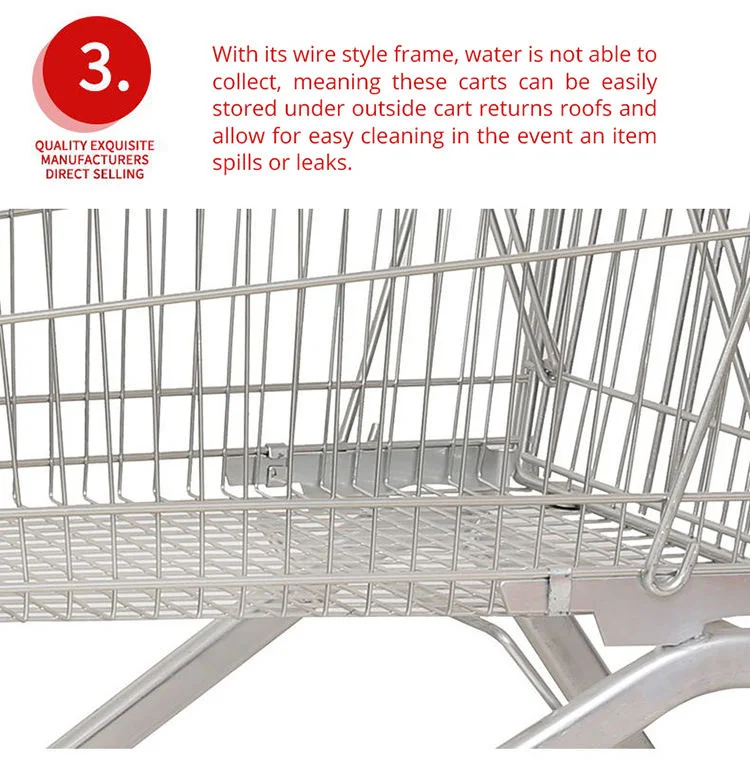 European Style Metal Supermarket Wire Shopping Trolley Cart with Plastic Cover