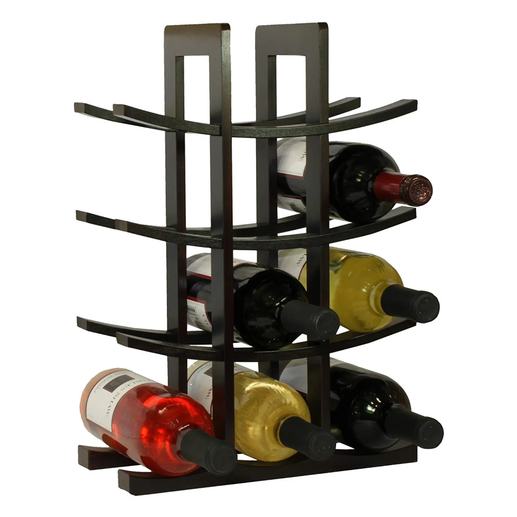 Eco Friendly Bamboo Wine Rack Black Holding 12 Bottles Wine Storage Holder Rack