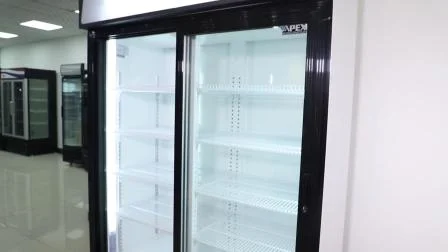 Горячая продажа супермаркета с двойной раздвижной дверью и вертикальным дисплеем холодильного оборудования